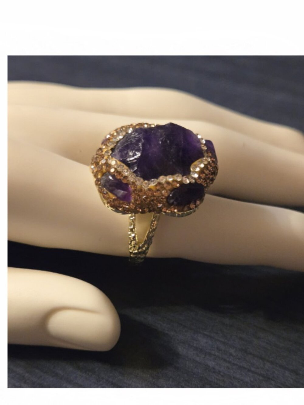 Stunning Brutalist Purple Agate Geode Stone Open Ring